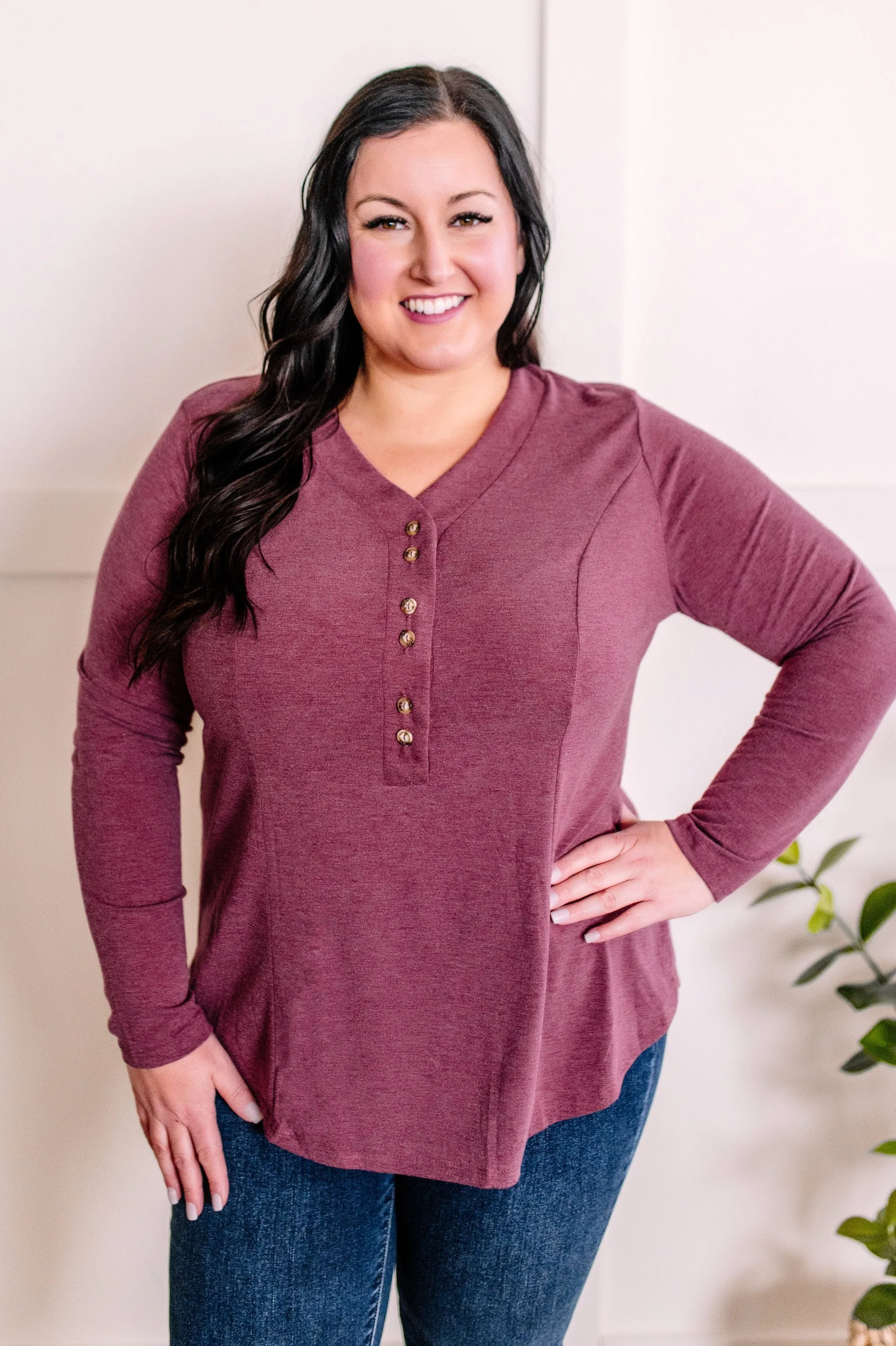 1.15 Flattering Seam Lines V Neck Button Top In Sugar Fairy