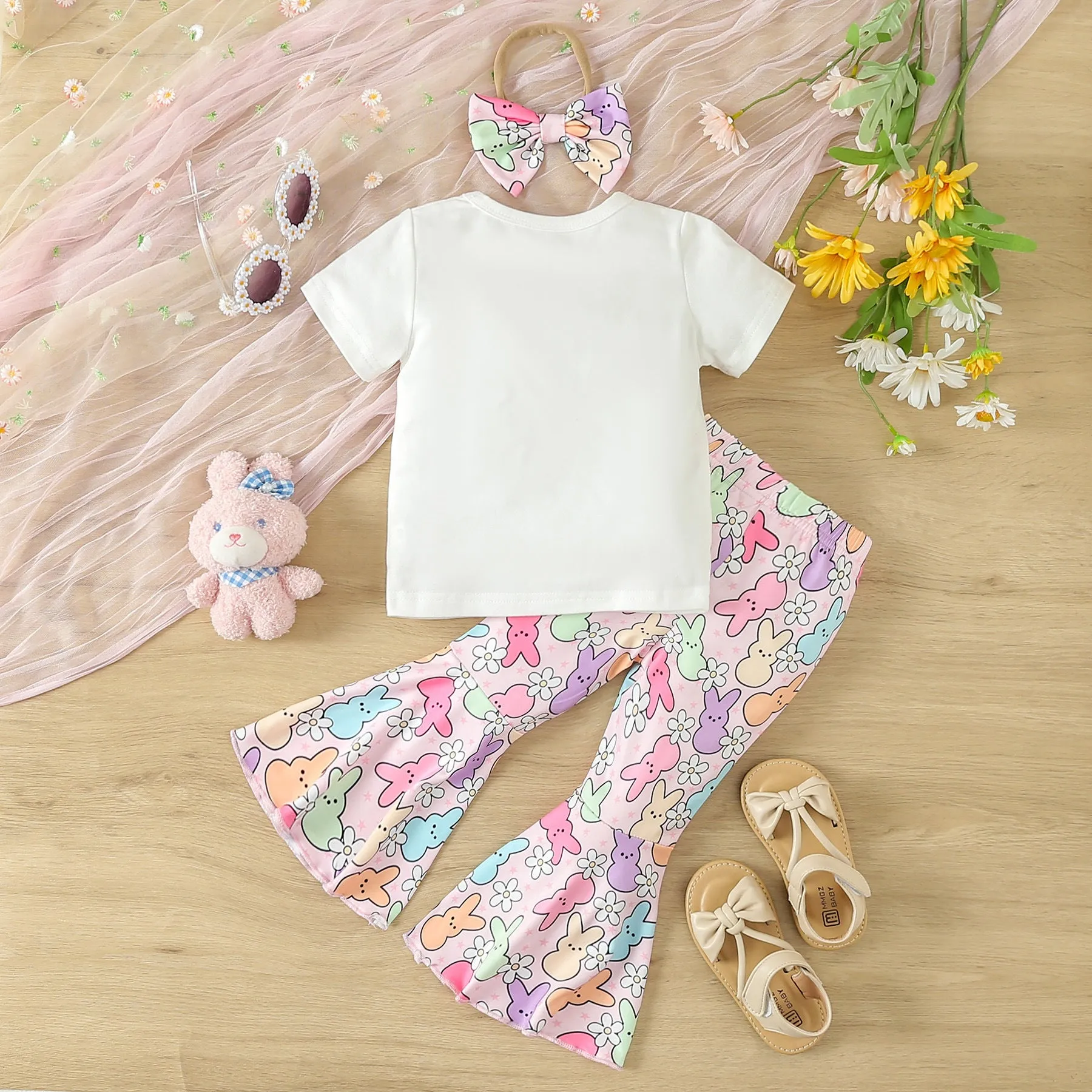 2 Pieces Set Baby Kid Girls Letters Tops And Cartoon Pants Wholesale 24030181