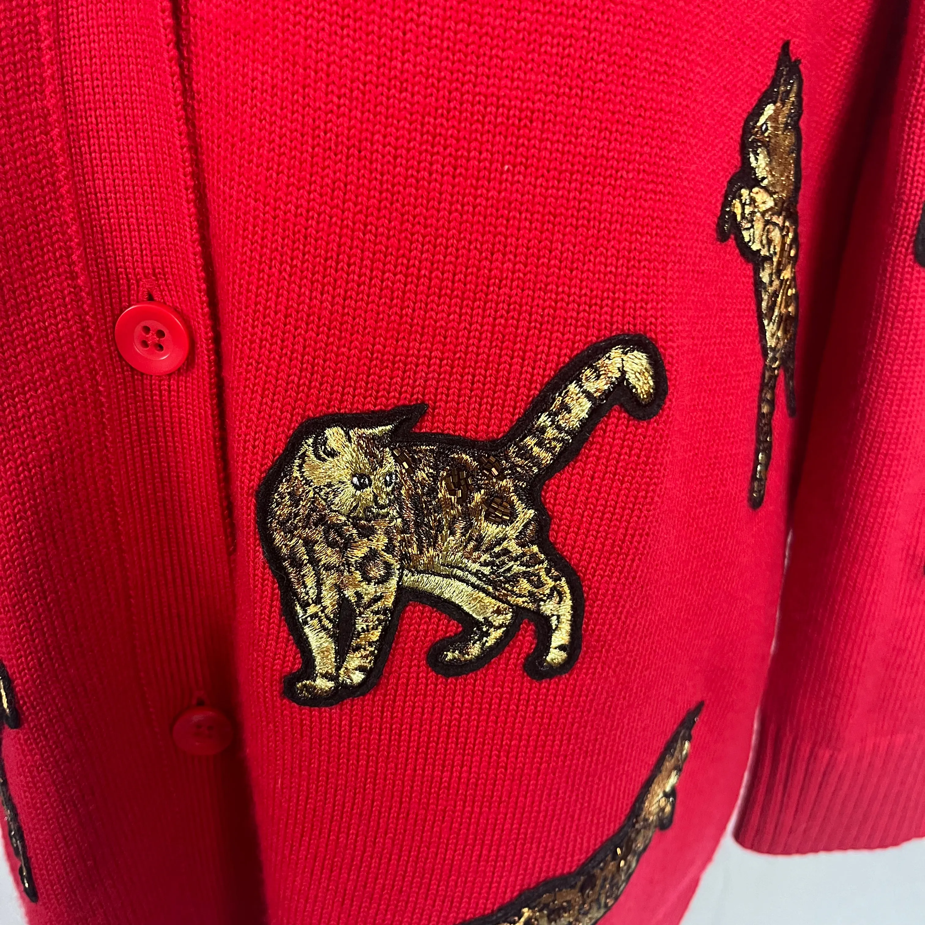 Brand New Alice & Olivia Red Bengal Cat Cardigan - Size Small - $550