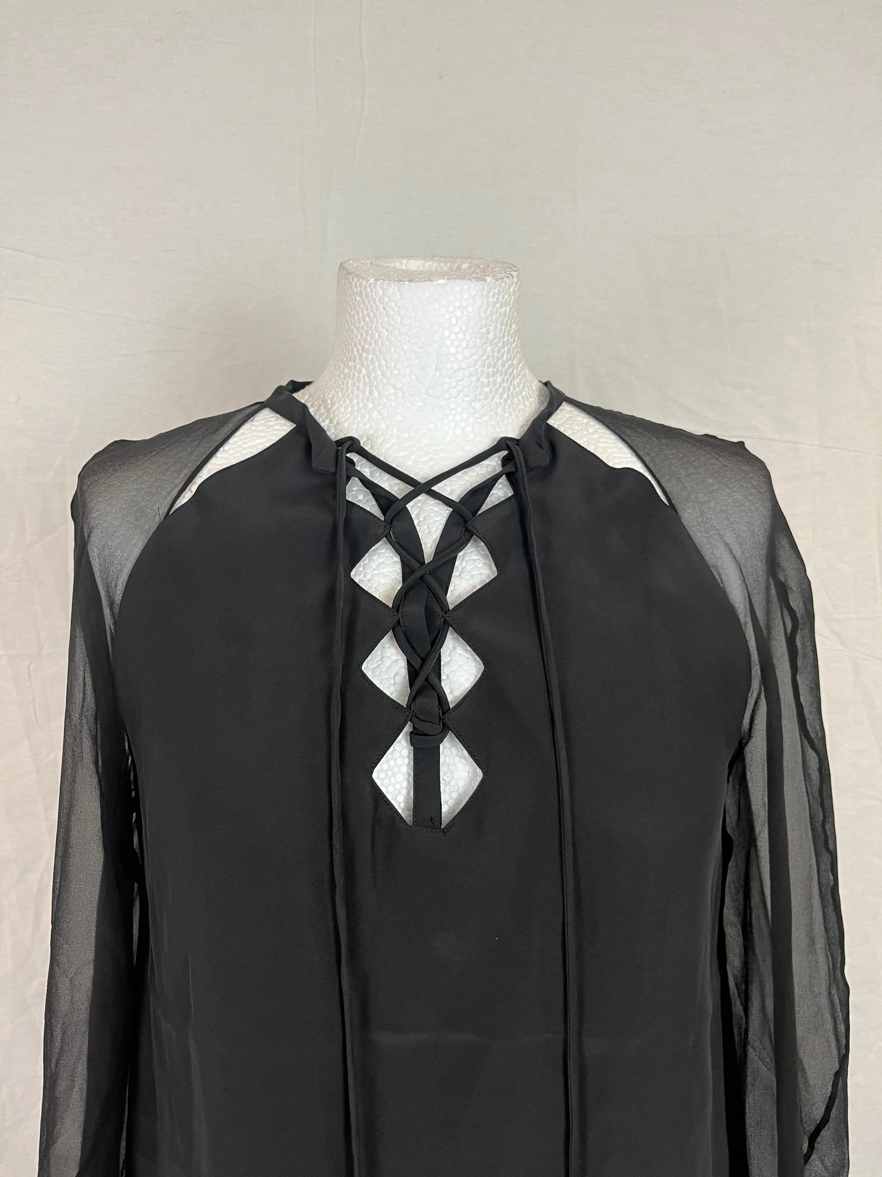 Altuzarra Black Silk Cut Out Lace Up Top XS