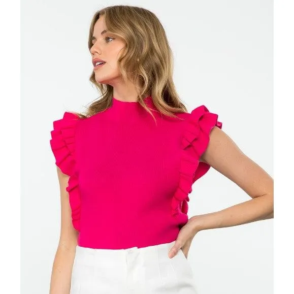 Amari Ruffle Detail Magenta Knit THML Top-SALE