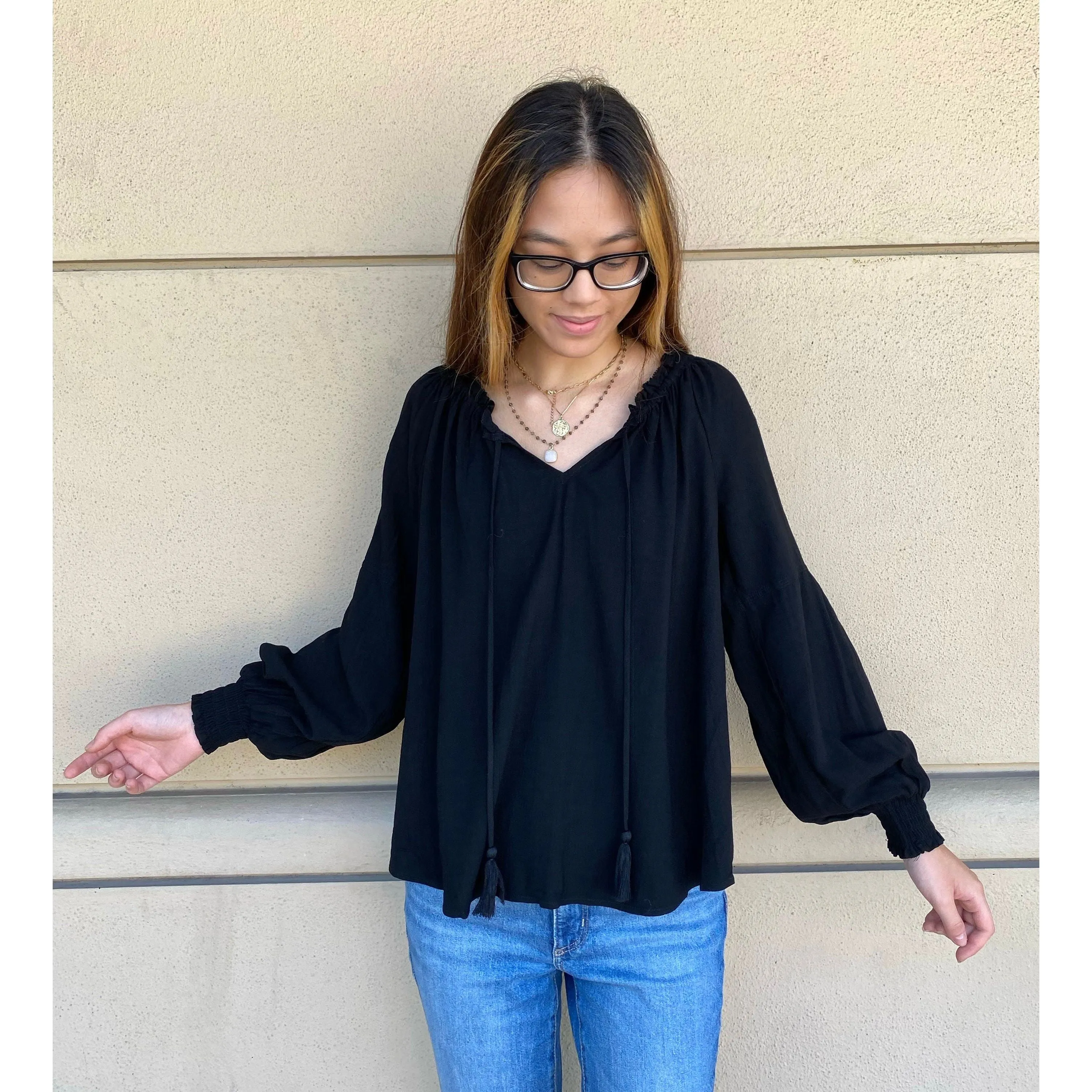 Asher Lovestitch Black Tassel Top