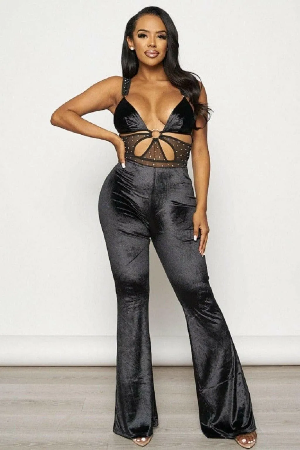 Band Waist Poplin Velvet Jumpsuits