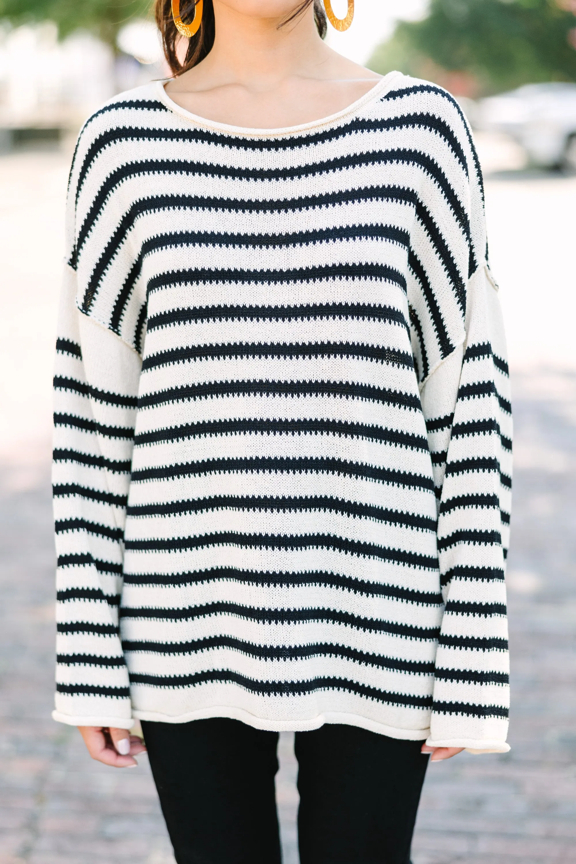 Be Happy Ivory White Striped Sweater