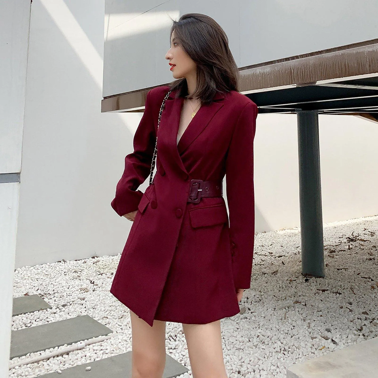 Beatrice Claret Double Breasted Fit & Flare Blazer Dress