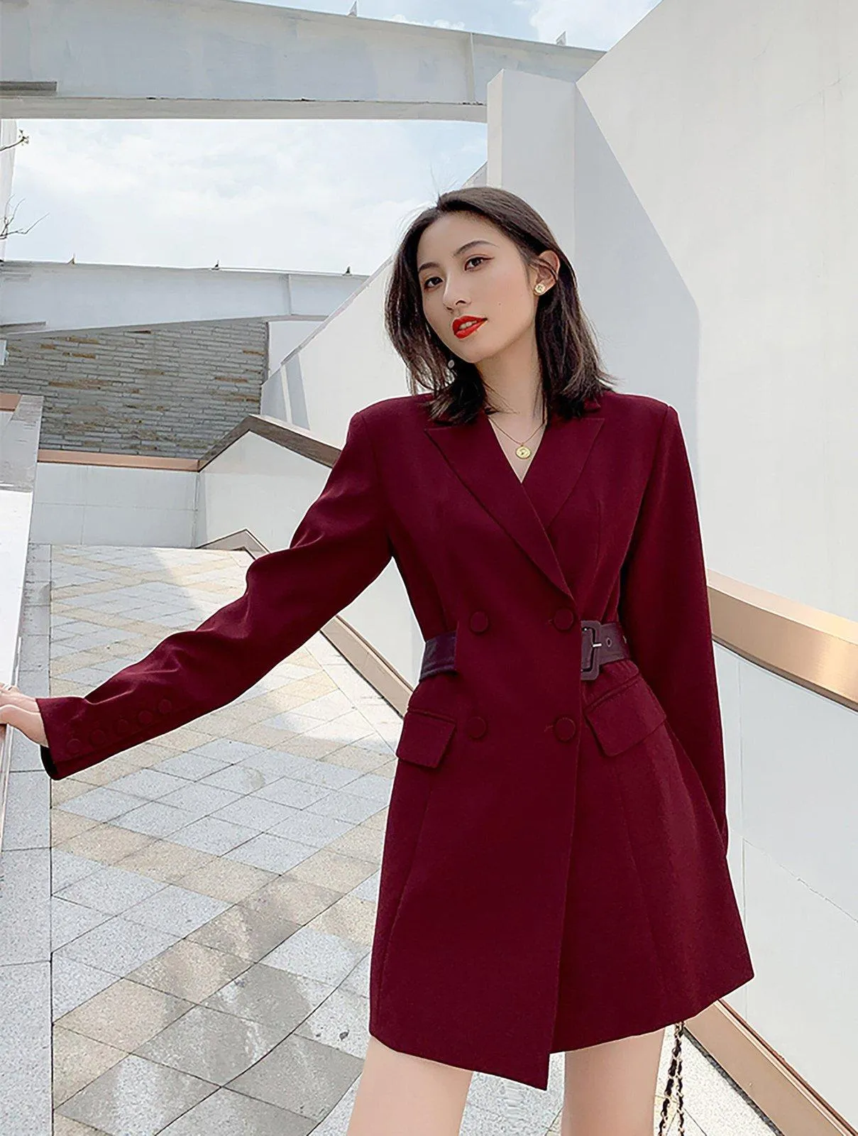 Beatrice Claret Double Breasted Fit & Flare Blazer Dress