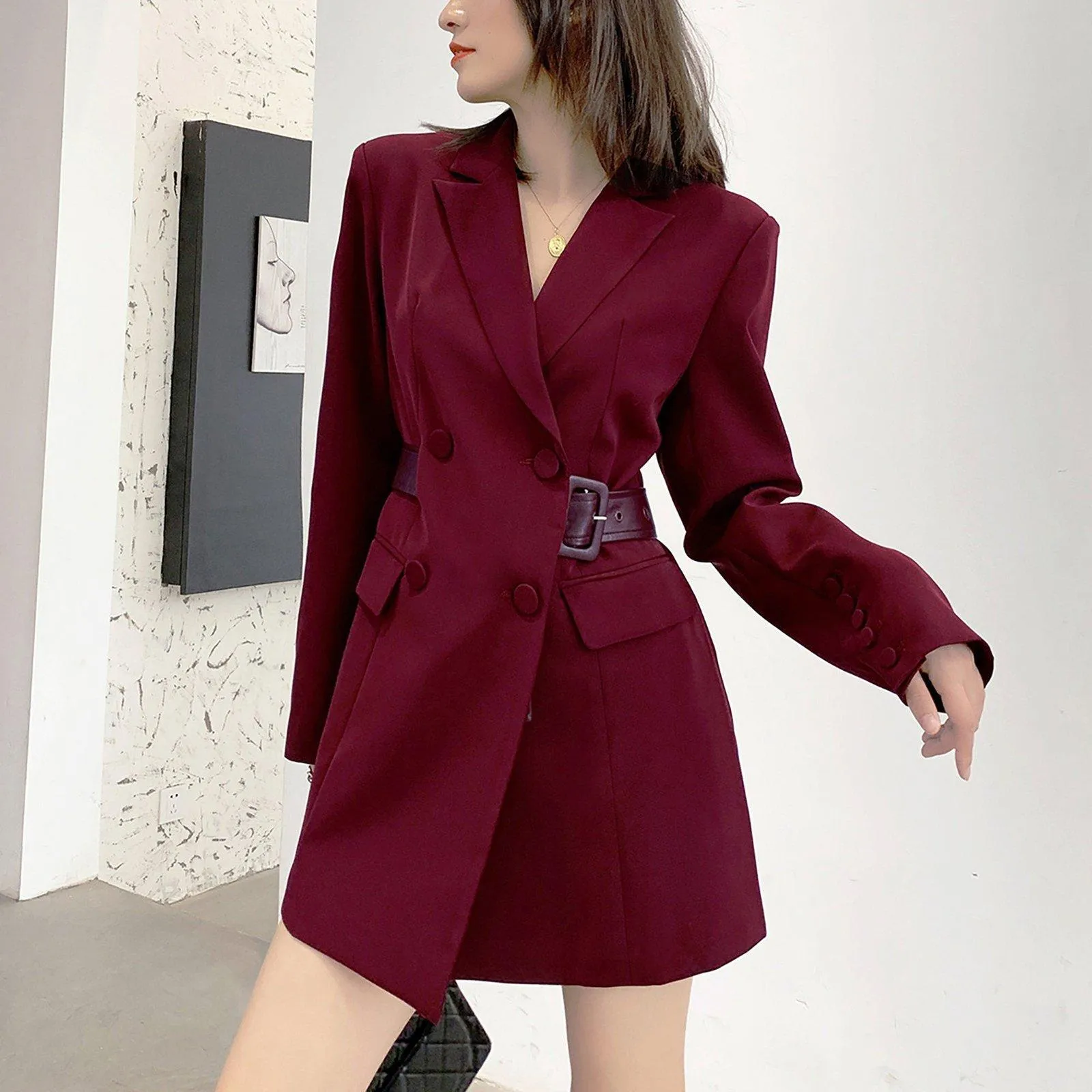 Beatrice Claret Double Breasted Fit & Flare Blazer Dress