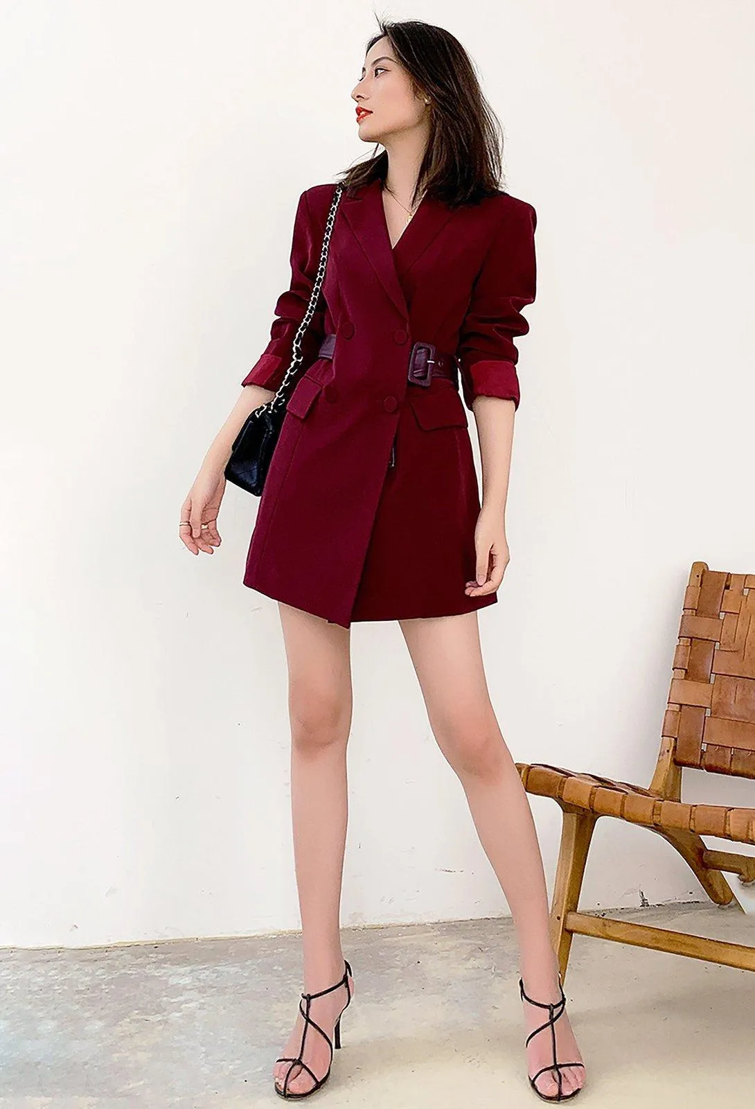 Beatrice Claret Double Breasted Fit & Flare Blazer Dress