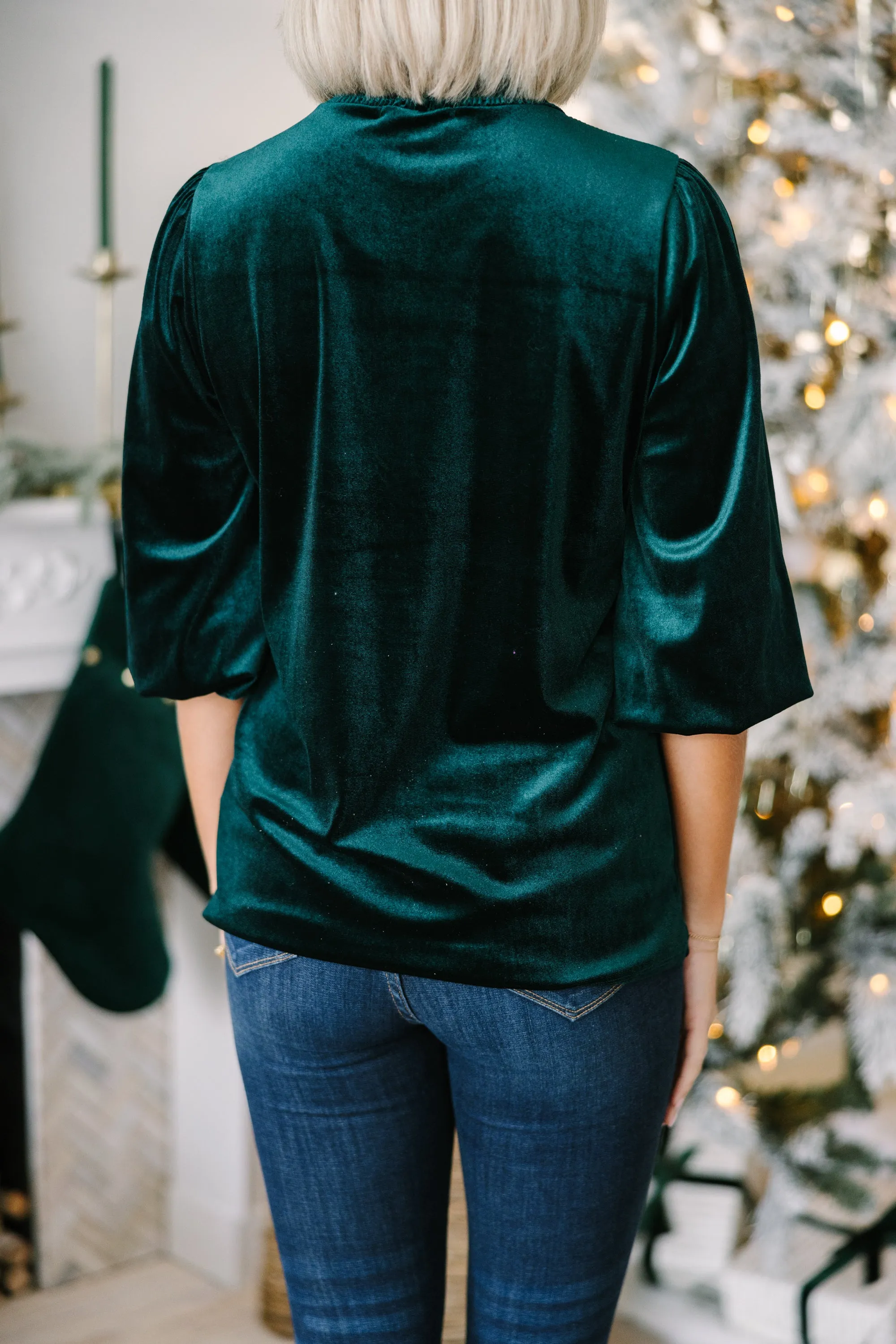 Better Than Ever Hunter Green Velvet Blouse