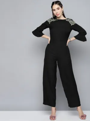 Black Lace Patch Detail Jumpsuit