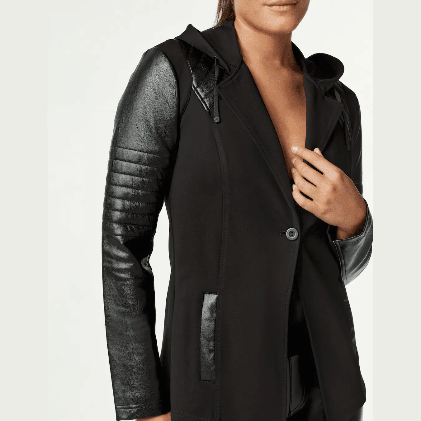 Blanc Noir Hooded Blazer Jacket - Black