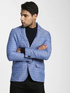 Blue Checked Linen Blazer