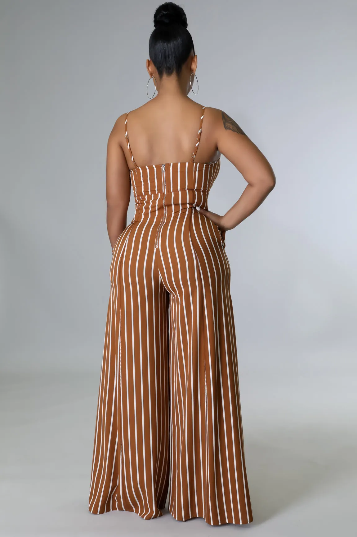 Brown striped jumpsuit