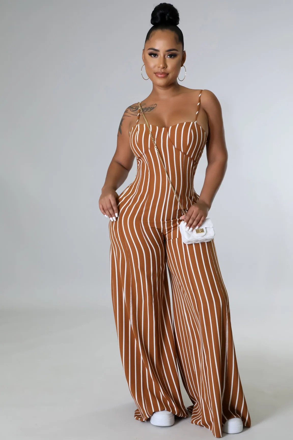 Brown striped jumpsuit