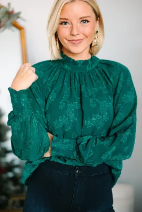 Check The List Hunter Green Textured Floral Blouse