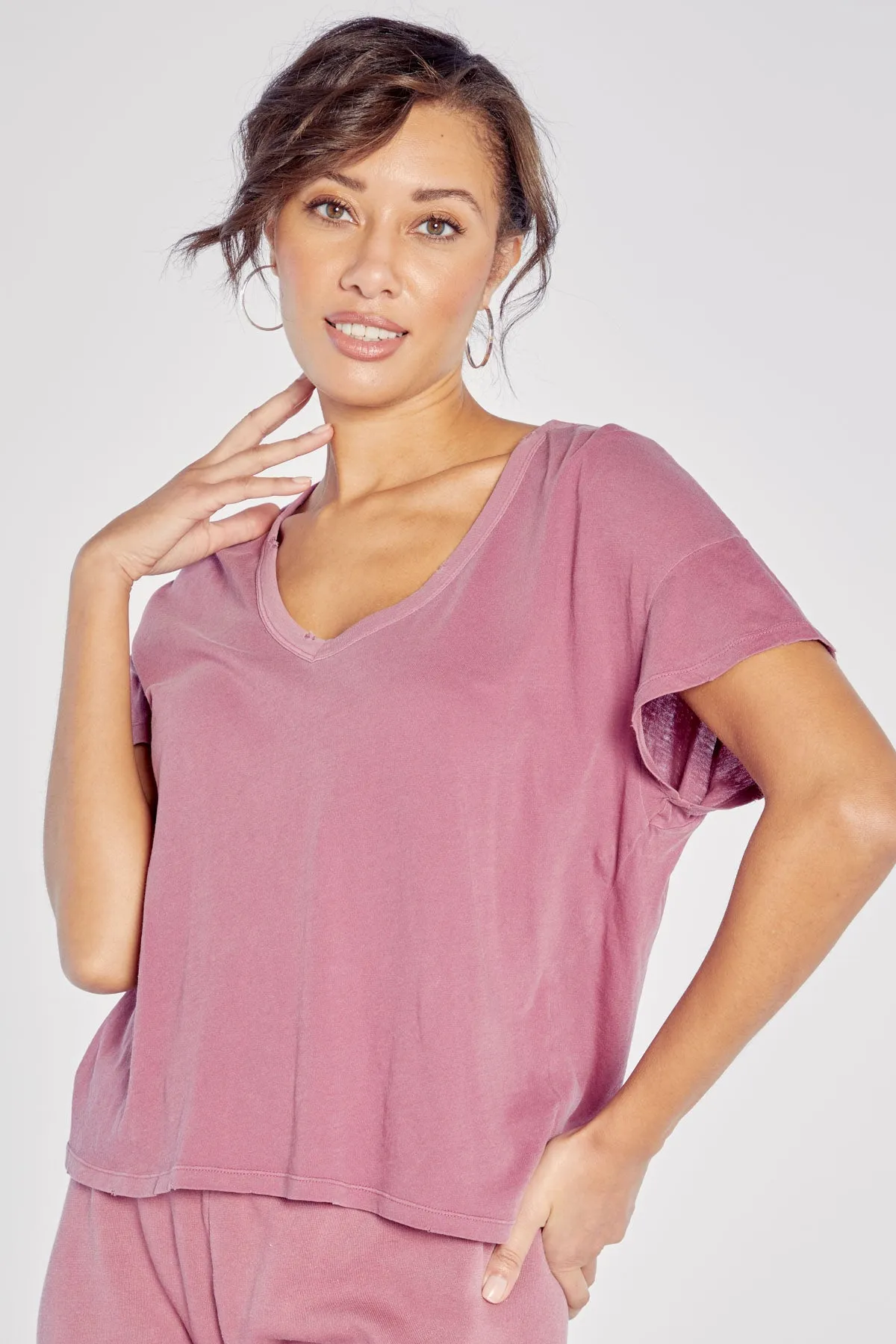 Chrissy V-Neck Tee | Pigment Dry Rose