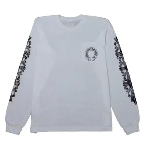 White Long-Sleeve Chrome Hearts Horse Shoe Design T-shirt