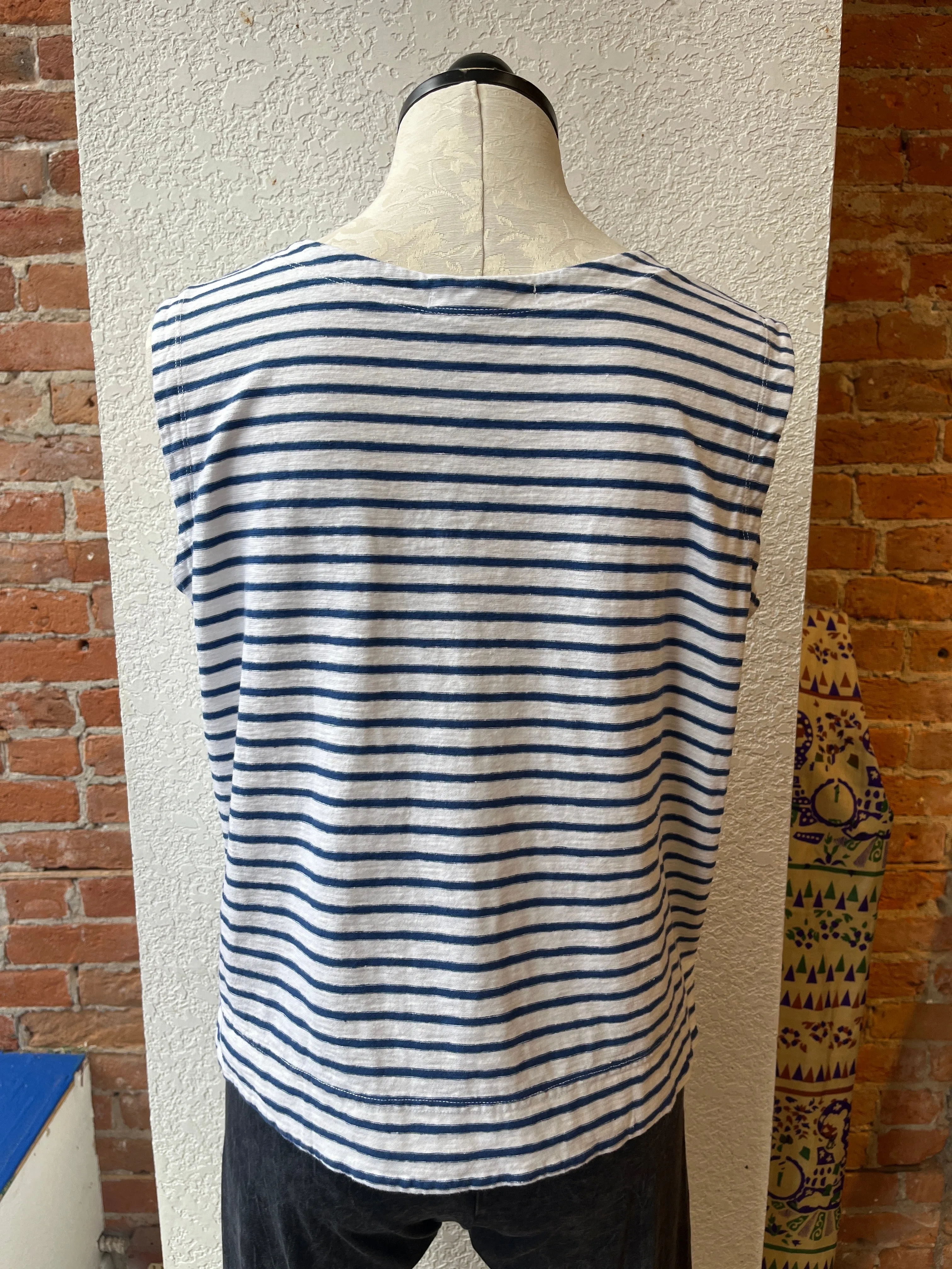 Cut Loose tank, blue stripe linen blend