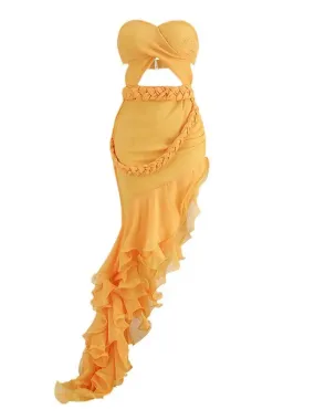 Cutout Strapless Ruffled Dress