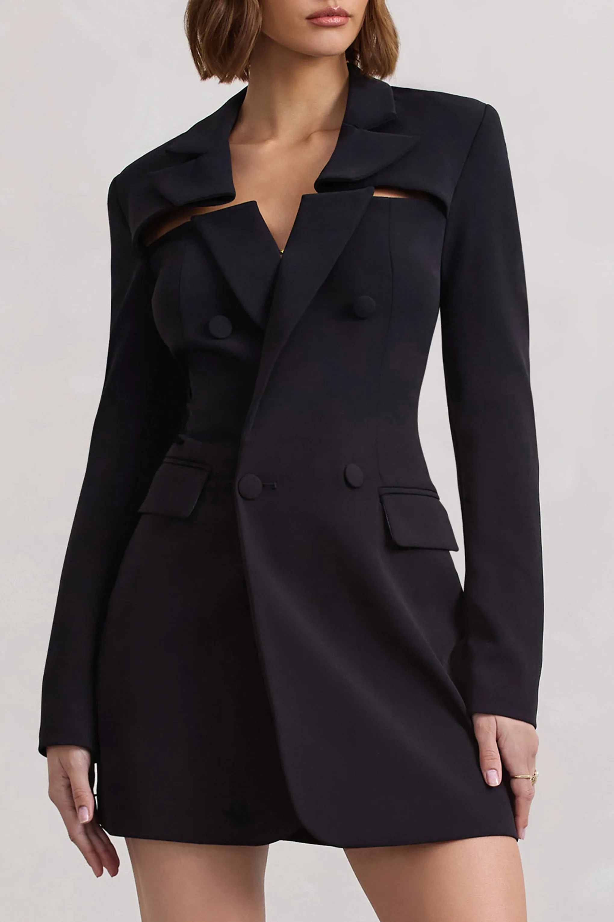 Everyone's Watching | Black Fitted Cut-Out Blazer Mini Dress