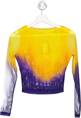 Farai London Yellow Fleur Violet Honey Long Sleeve Mesh Top UK XS