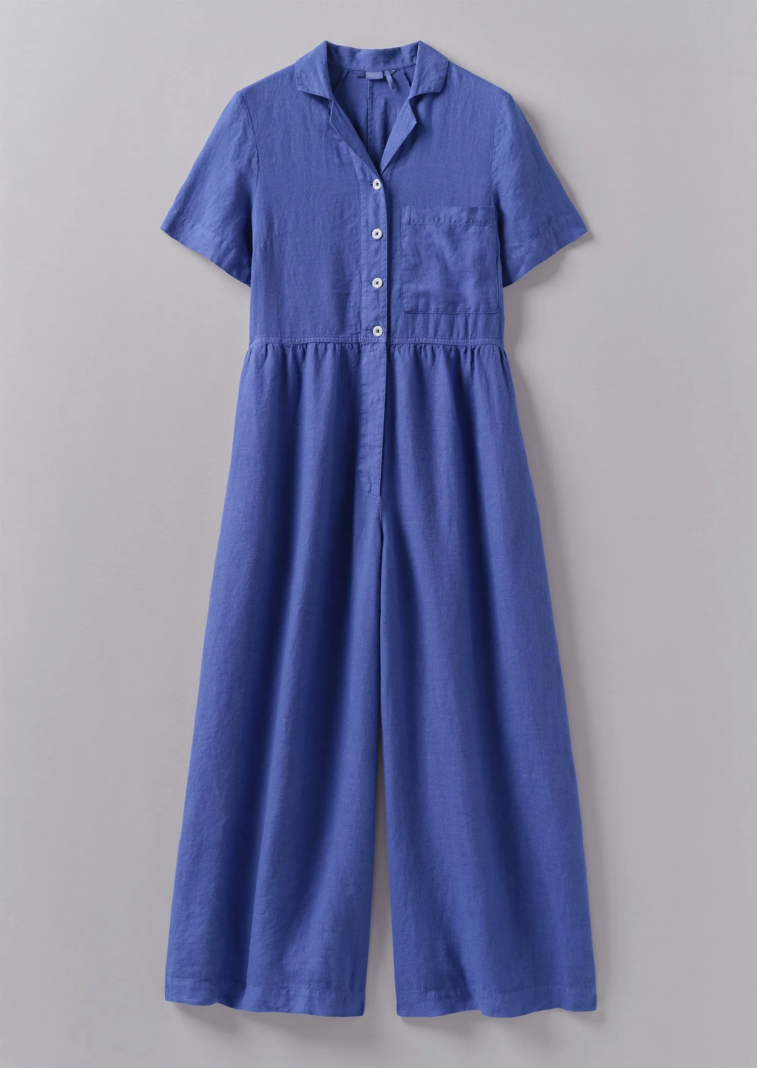 Gathered Waist Lightweight Linen Jumpsuit | Bilberry