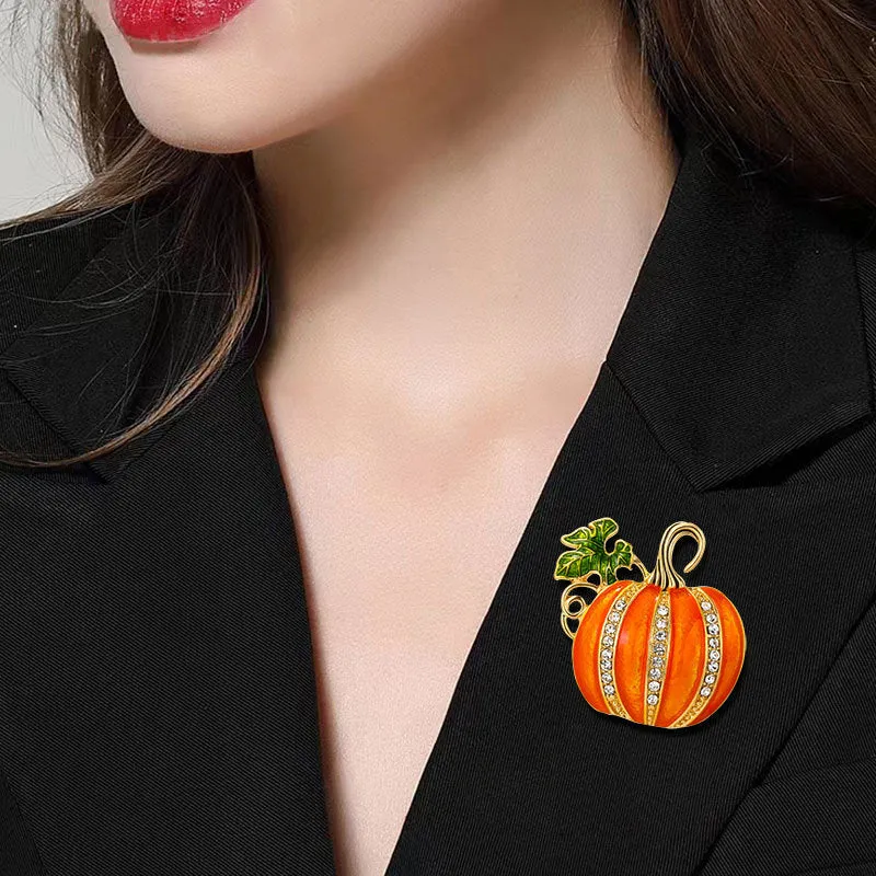 Halloween Rhinestone Pumpkin Brooch Badge Pin Jewelry Corsage Clothing Backpack Accessories LJH18