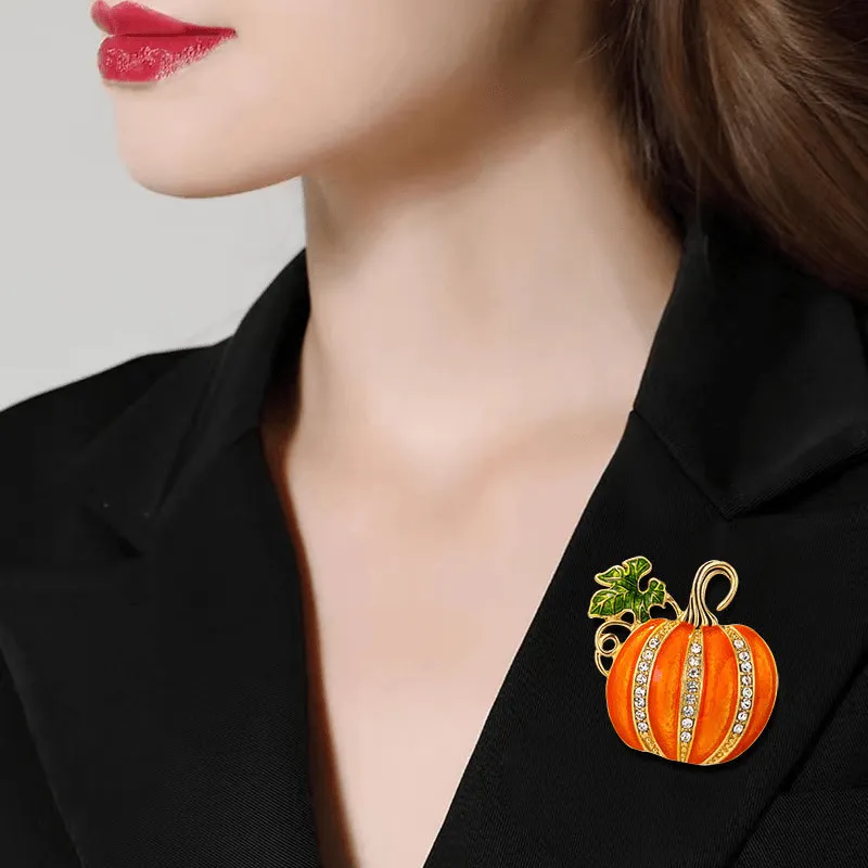 Halloween Rhinestone Pumpkin Brooch Badge Pin Jewelry Corsage Clothing Backpack Accessories LJH18