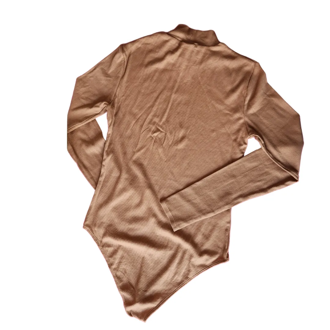 H&M Brown Ribbed High-neck Bodysuit | Brand New |