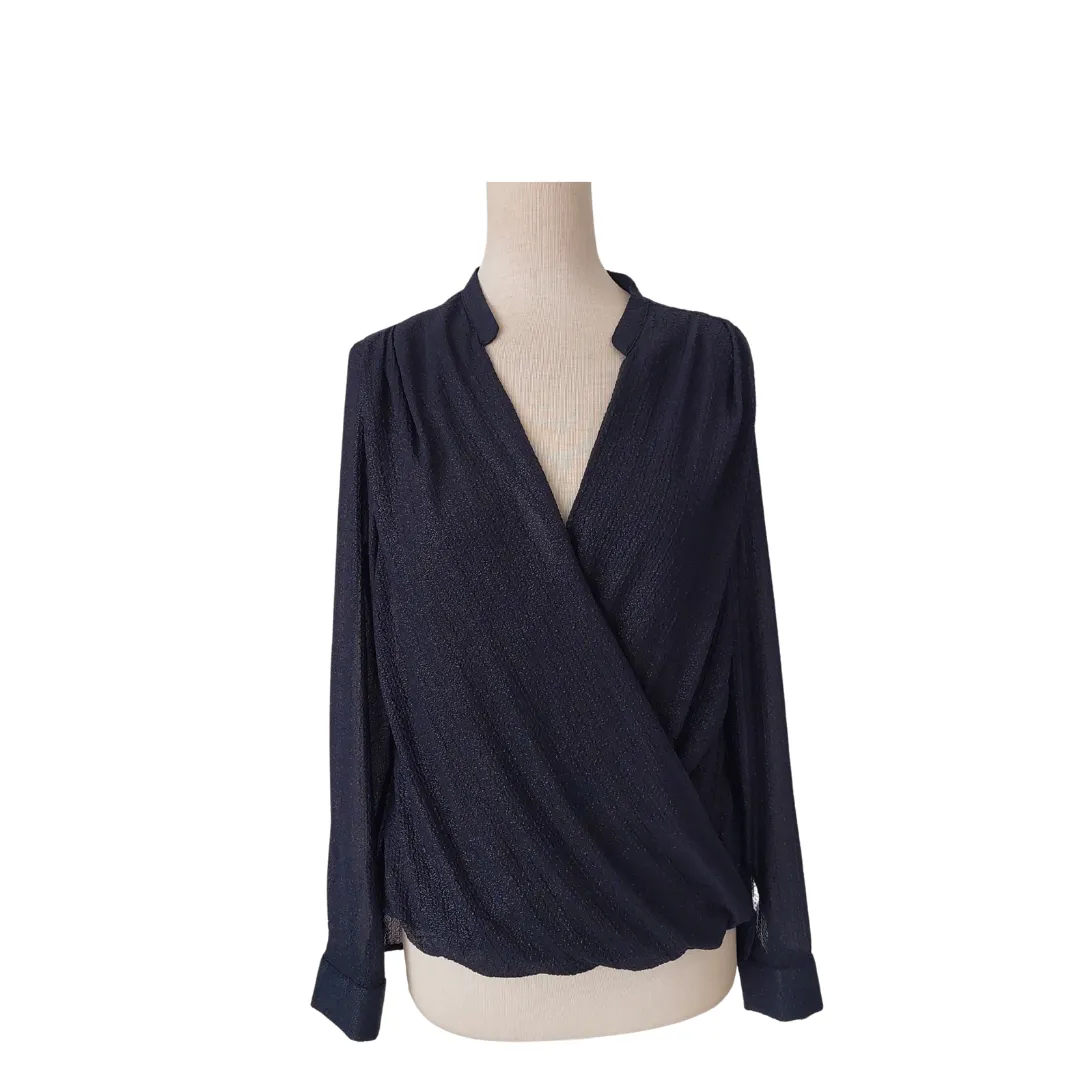 H&M Navy Metallic Cross-over Blouse | Like new |