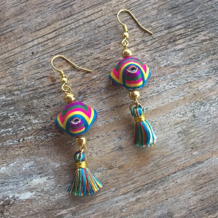 Hand Woven Colorful Tassel Earrings