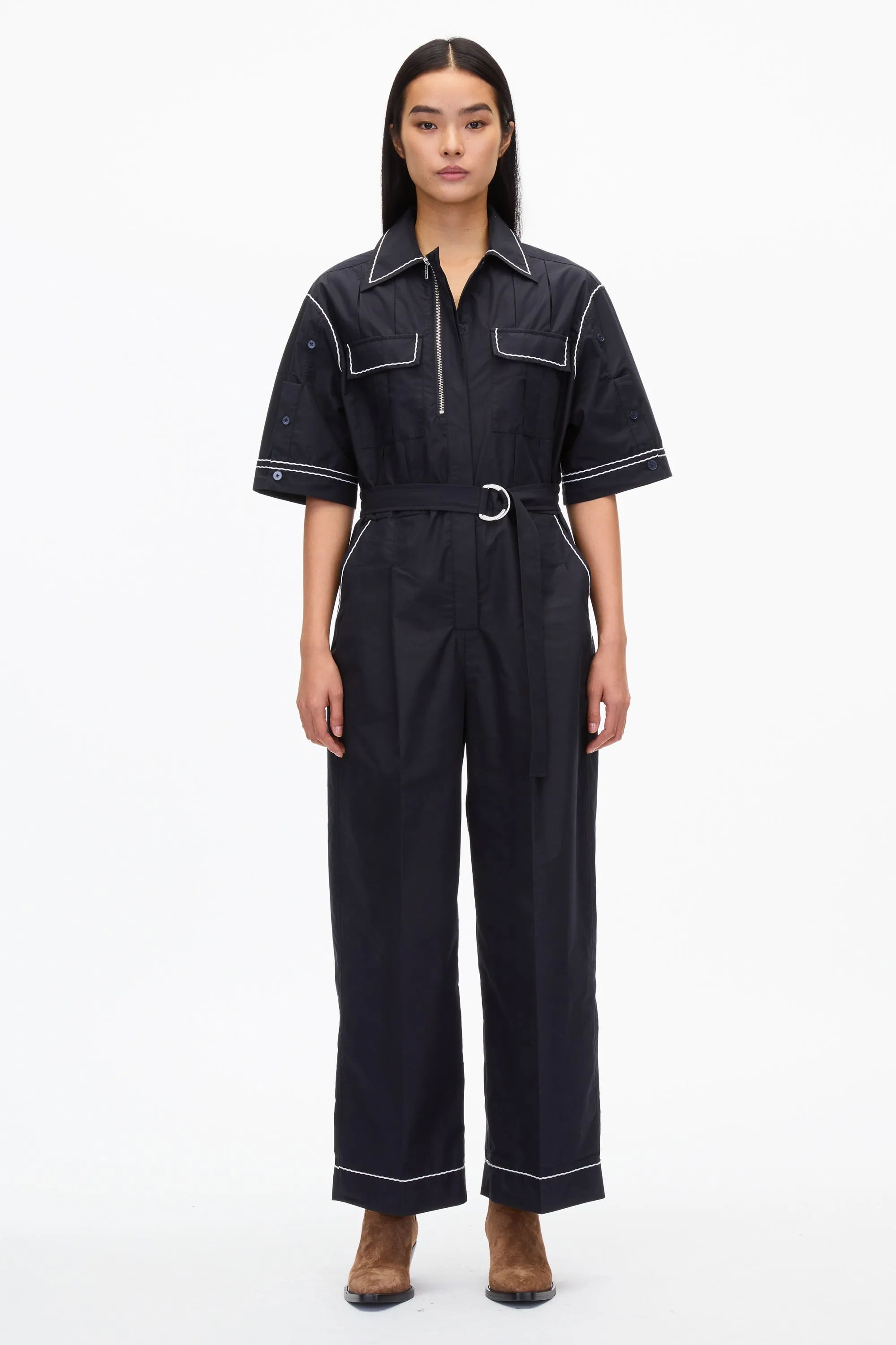 Jumpsuit with Wave Embroidery