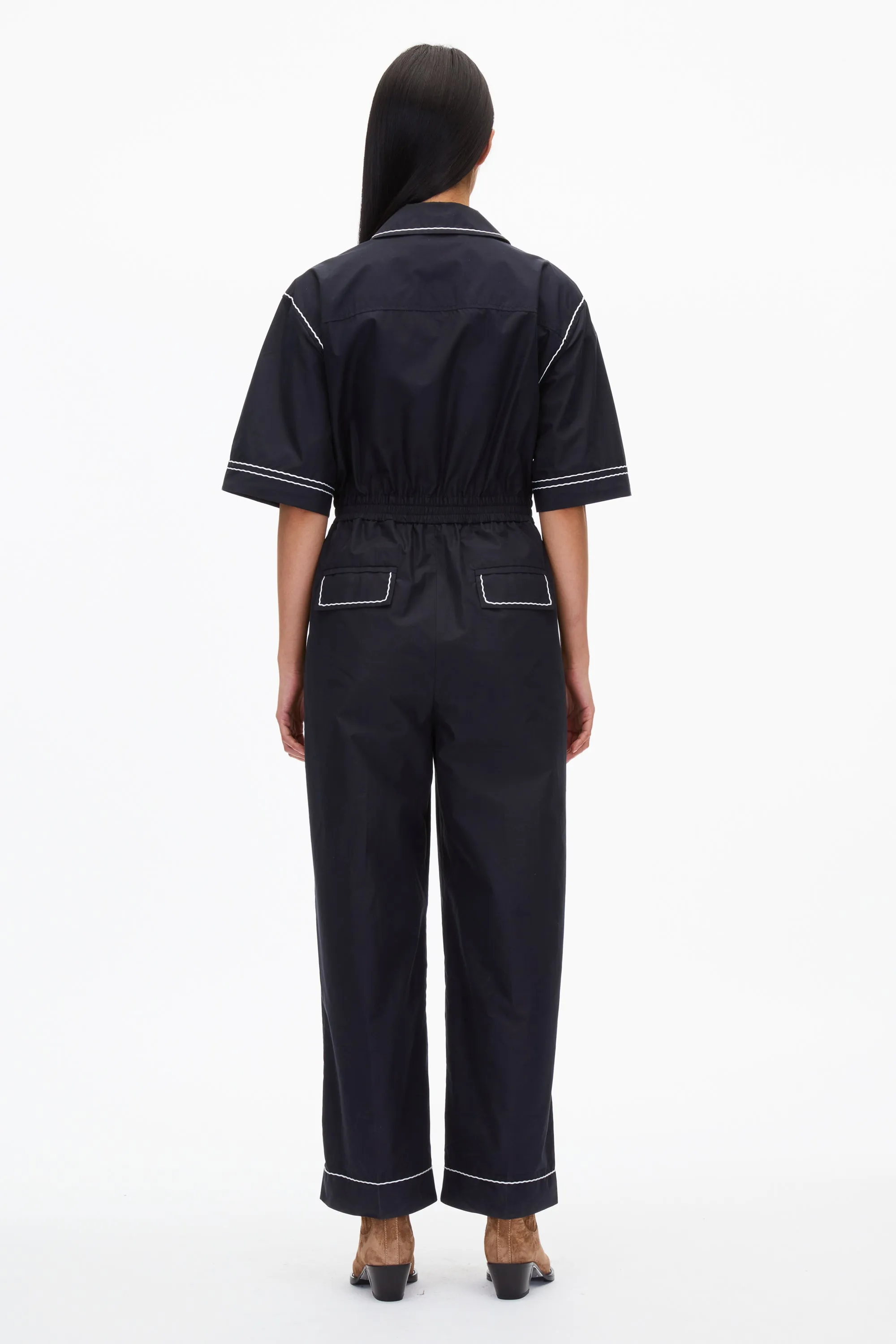 Jumpsuit with Wave Embroidery