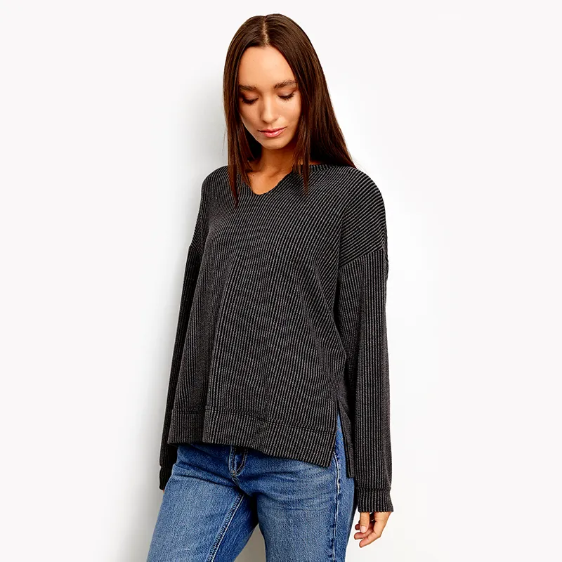 Long Sleeve Side Slit Urban Rib Weekender Top