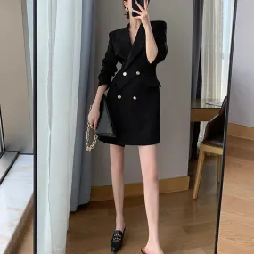 Long Sleeve Slim Fit Double Breasted Blazer Dress