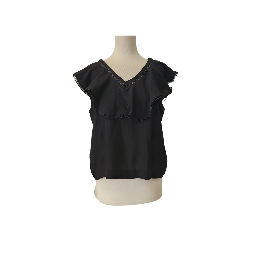 Maneehas Black Frill-neck Blouse | Pre Loved |