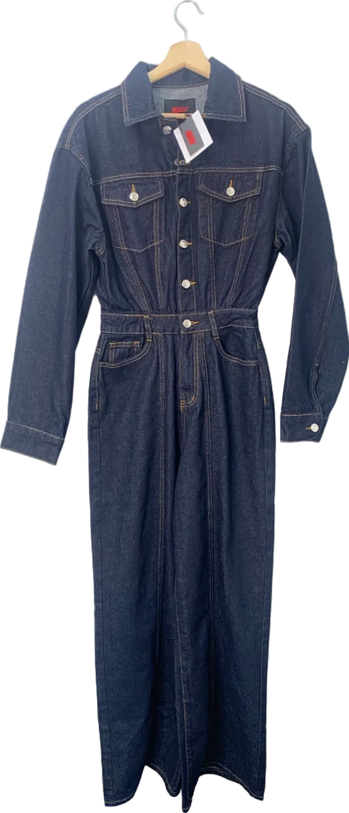 Misspap Dark Indigo Denim Utility Boiler Suit Jumpsuit UK 8