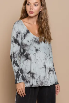 Pol Tie Dye Baby Doll Top in Dark Foggy