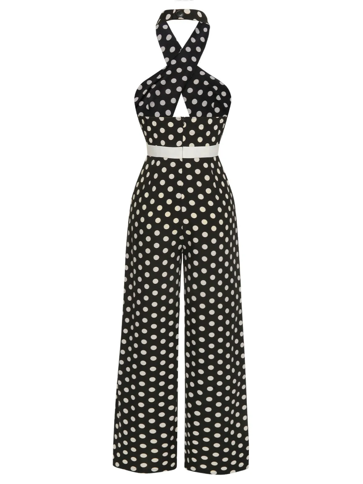 [Pre-Sale] Black 1940s Polka Dots Cross Halter Jumpsuit