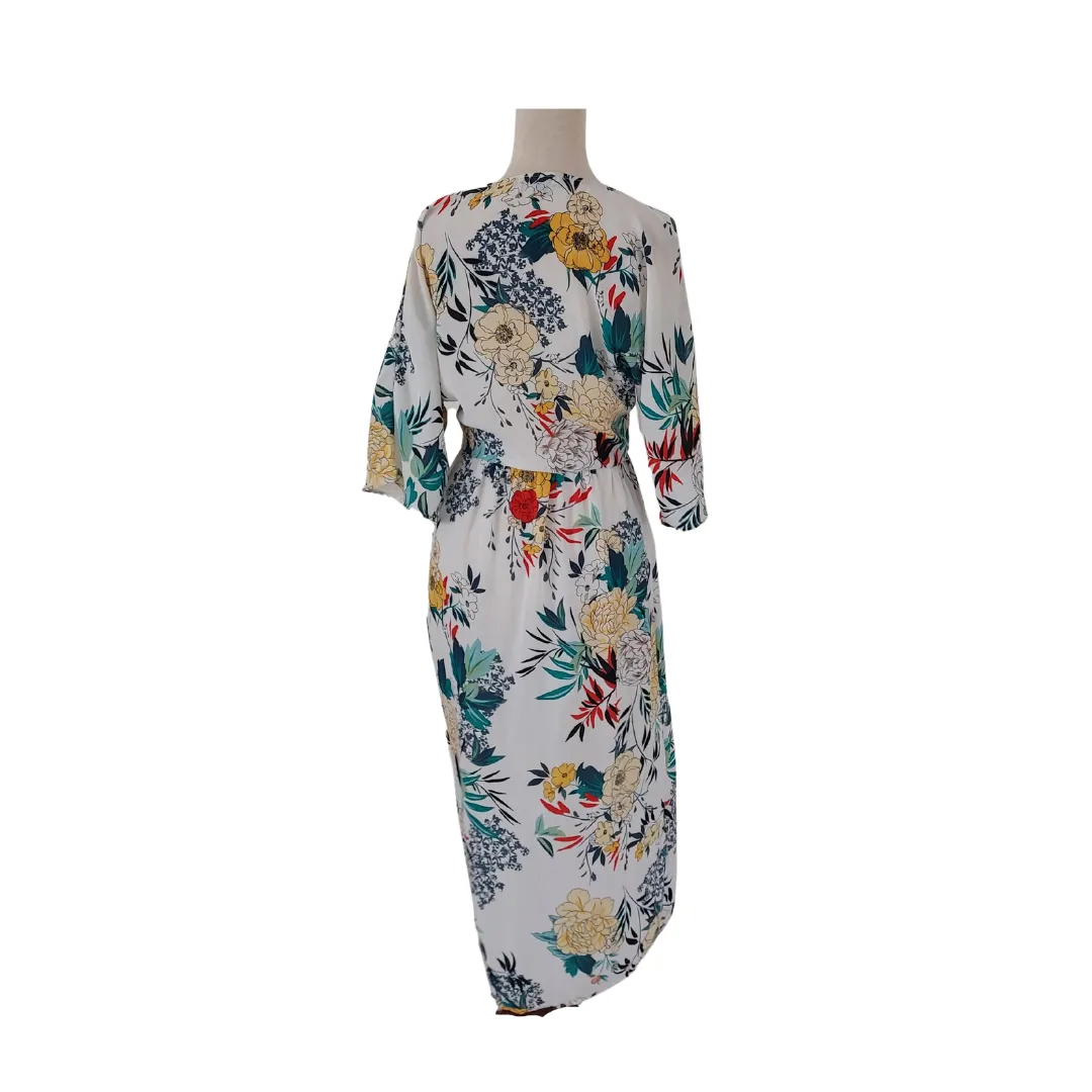 Primark White Floral Printed Deep V-Neck Long Cover Up | Gently Used |