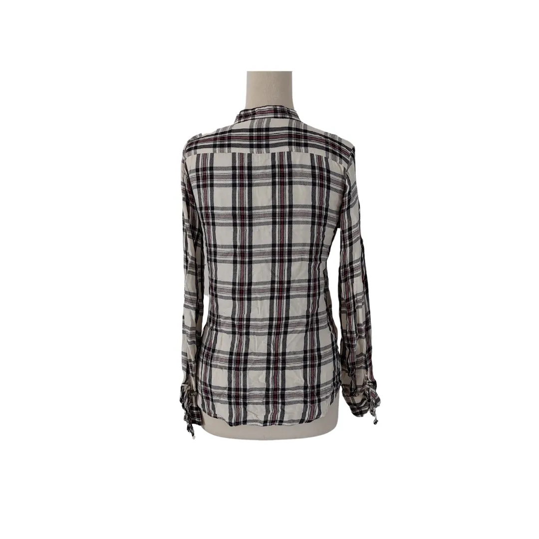 Ralph Lauren Cream Checked Cross-over Top | Like New |