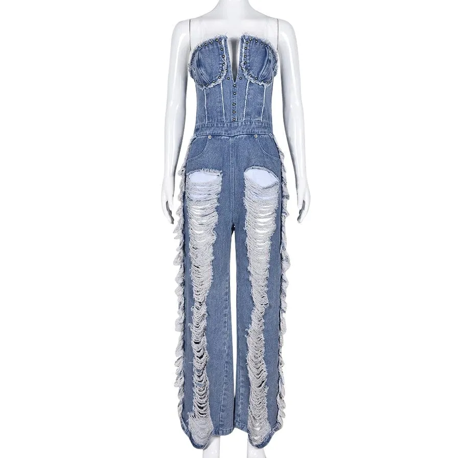 Ripped Away Women's Denim Jumpsuit