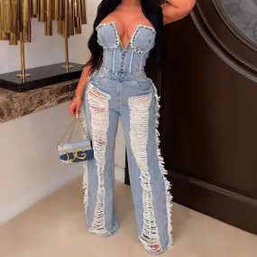 Ripped Away Women's Denim Jumpsuit