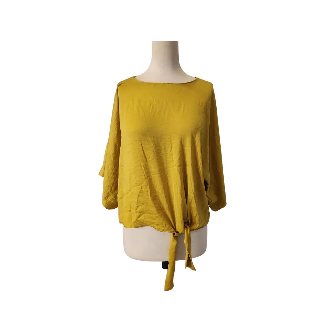 River Island Mustard Yellow Satin Side-tie Top | Pre Loved |