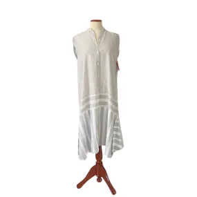 Sanam Chaudhri Grey & White Striped Sleeveless Long Kurta |  Brand New |