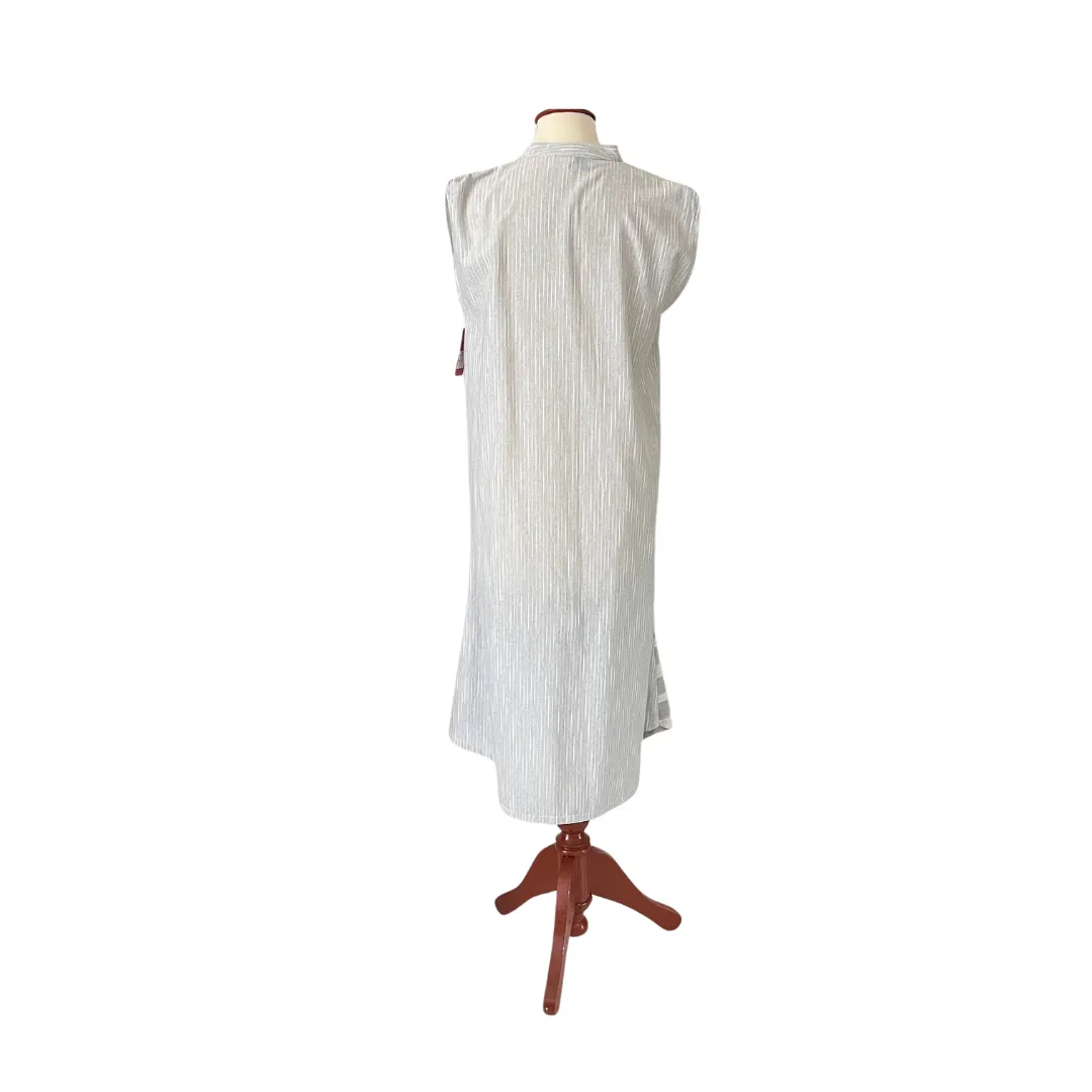 Sanam Chaudhri Grey & White Striped Sleeveless Long Kurta |  Brand New |