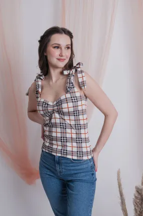 Self Tie Ribbon Top White Checkered