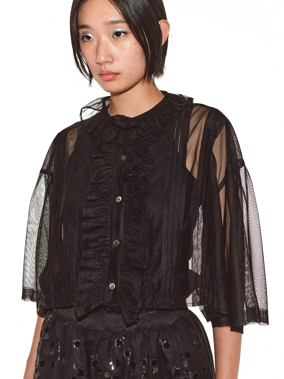 Sheer Frill Blouse / Black