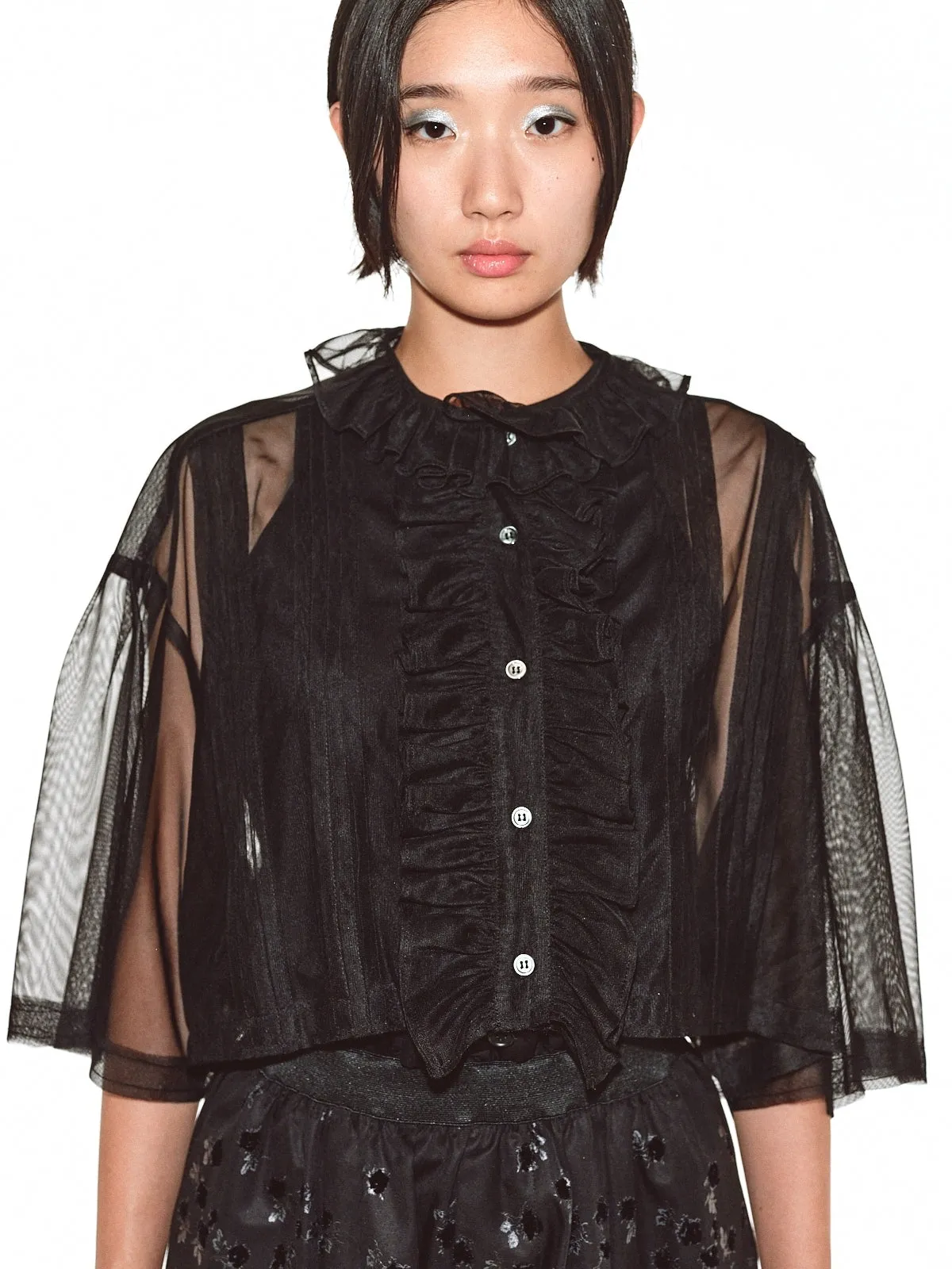 Sheer Frill Blouse / Black