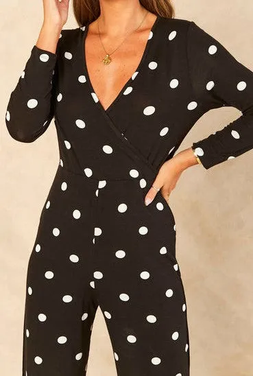 Signage Tall Wrap Front Jumpsuit Polka Dot